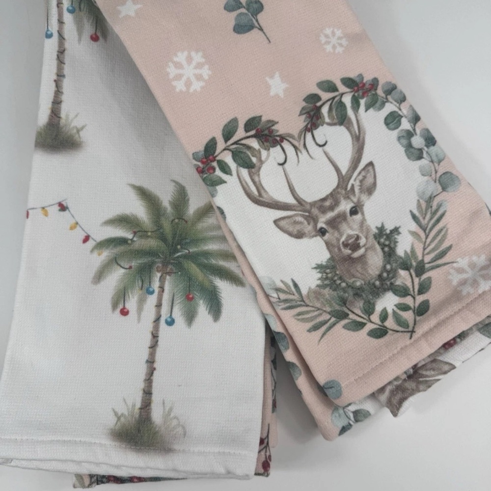 Cupcakes & Cashmere Christmas Deer Kitchen Towels Set of 3 Coastal Cotton NWT - Picture 11 of 15
